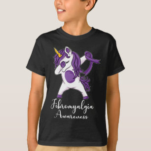 T-shirt Dabbing Unicorn Purple Ribbon Fibromyalgie