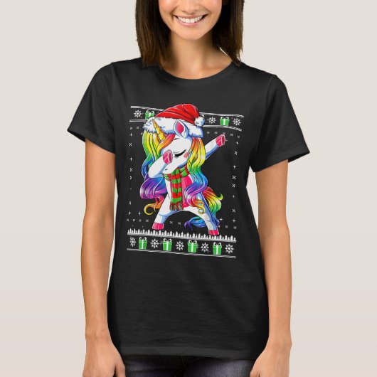 T-shirt Dabbing Unicorn Santa Sweater Christmas Ugly Kids (Devant)