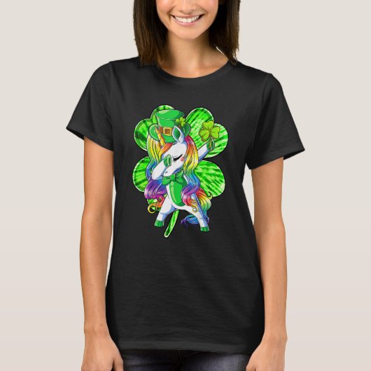 T-shirt Dabbing Unicorn Shamrock Leprechaun St Patricks Da (Devant)
