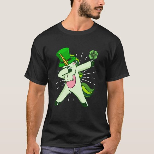 T-shirt Dabbing unicorn shamrock St Patrick's Day (Devant)