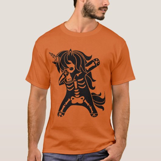 T-shirt Dabbing Unicorn Squelette Cool Drôle Halloween (Devant)