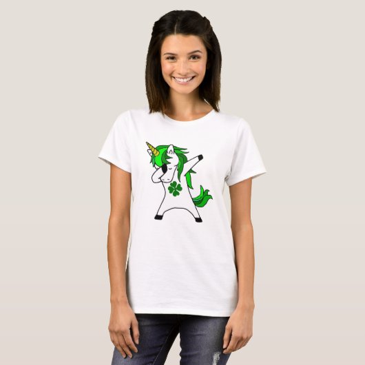 T-shirt Dabbing Unicorn St. Patrick's Day Shamrock vert (Devant entier)
