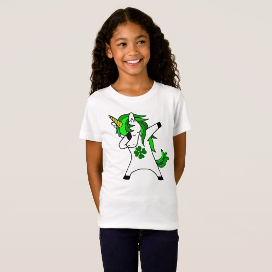T-Shirt Dabbing Unicorn St. Patrick's Day Shamrock vert (Devant entier)