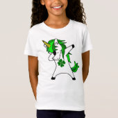 T-Shirt Dabbing Unicorn St. Patrick's Day Shamrock vert (Devant)