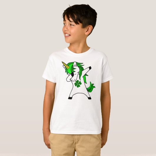 T-shirt Dabbing Unicorn St. Patrick's Day Shamrock vert (Devant entier)