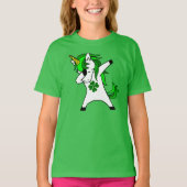 T-shirt Dabbing Unicorn St. Patrick's Day Shamrock vert (Devant)