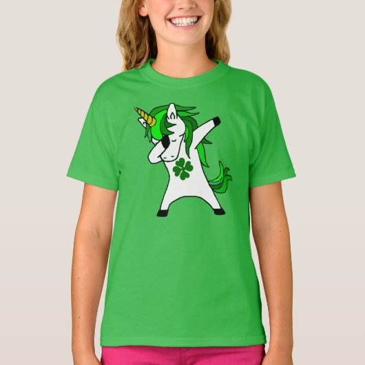 T-shirt Dabbing Unicorn St. Patrick's Day Shamrock vert (Devant)