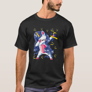 T-shirt Dabbing Unicorne jaune Ruban bleu Syndrome A