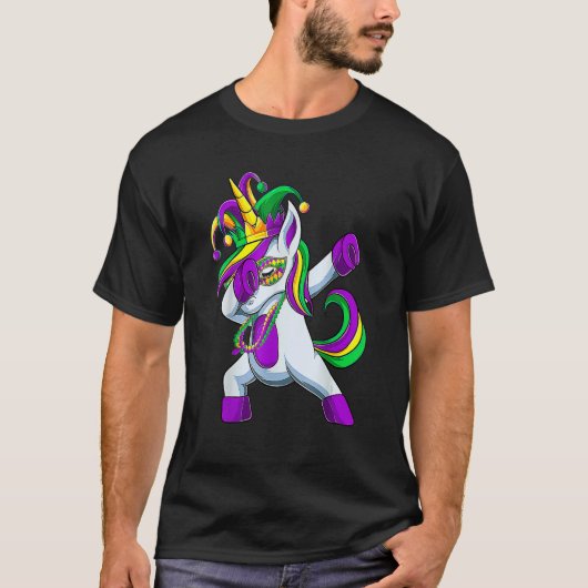 T-shirt Dabbing Unicorne Mardi Gras Mask Beads Festival En (Devant)