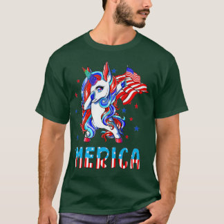 T-shirt Dabbing Unicorne Merica Drapeau américain Patrioti