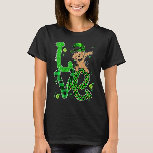 T-shirt Dabbing Yorkie Dog LOVE Shamrock St Patrick's Day (Devant)
