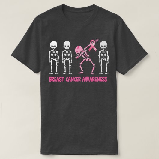 T-shirt Dabeton Squelette rose Ruban Cancer du sein Hallow (Design devant)