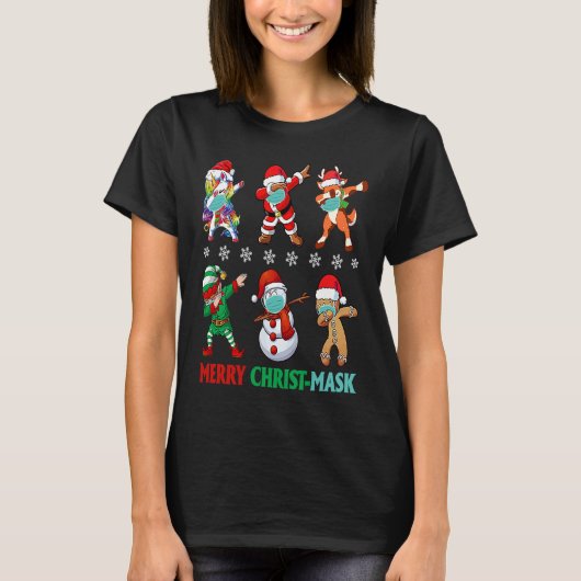 T-shirt Dabing Père Noël Elf Friends Joyeux masque Christ (Devant)