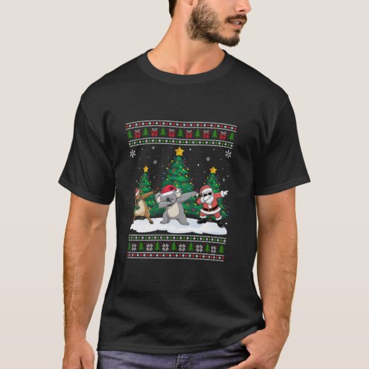 T-shirt Dabing Père Noël Reindeer Koala Tree éclaire les v (Devant)