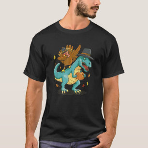 T-shirt Dabler La Turquie Sur Un Dinosaure Drôle Thanksgiv