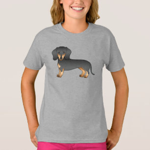 T-shirt Dachshund à poil lisse noir et feu Chien de dessin