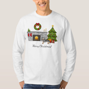 T-shirt Dachshund à poil lisse noir et feu damelé pour Noë