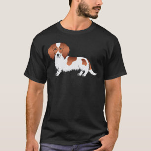 T-shirt Dachshund à poil long pie rouge Dessin animé de ch