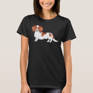 T-shirt Dachshund à poil long pie rouge dessin animé migno