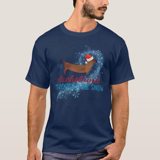 T-shirt Dachshund à travers la neige Père Noël Chien Noël (Devant)