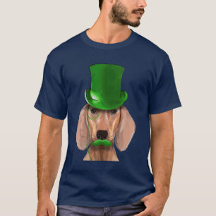T-shirt Dachshund avec chapeau vert et moustache