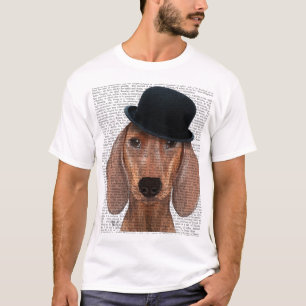 T-shirt Dachshund avec le Casquette de Black Bowler