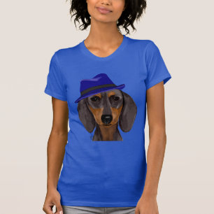 T-shirt Dachshund Avec Trilby Bleu