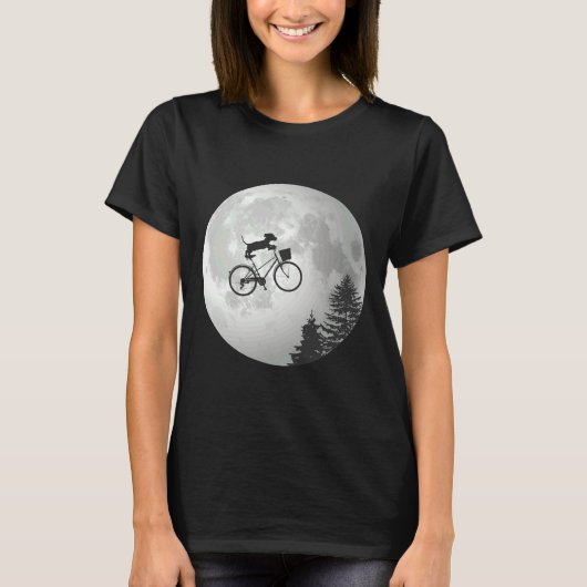 T-shirt Dachshund Biking Past The Moon (Devant)