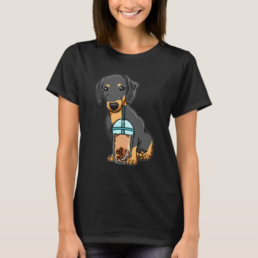 T-shirt Dachshund buvant du Bubble Tea Animaux mignons ave (Devant)