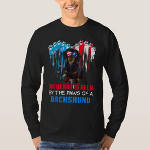 T-shirt Dachshund Chien Coeur 4 juillet Chien Drapeau USA
