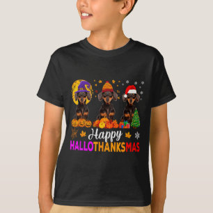 T-shirt Dachshund Chien Halloween Noël Hallothanksmas F