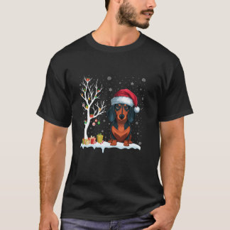 T-shirt Dachshund Chien Santa Hat Festive Tree Light Chris