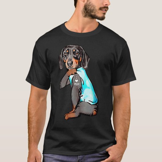 T-shirt Dachshund Chien Tattoo J'aime maman Dogmaman (Devant)