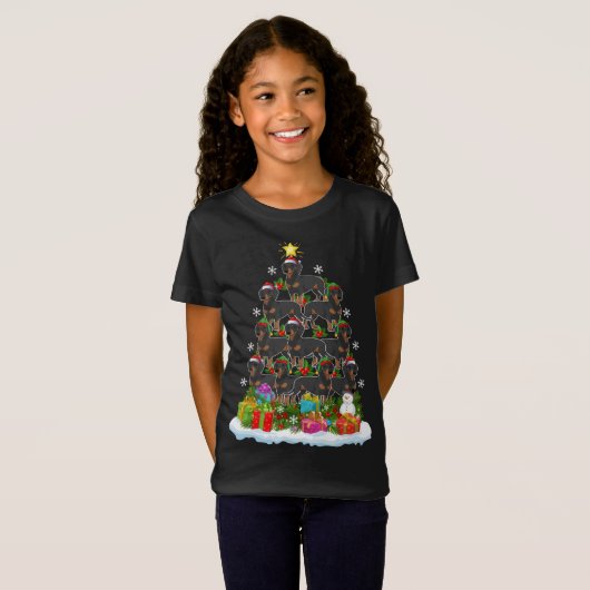 T-Shirt Dachshund Chien Xmas Tree Lighting Père Noël Dachs (Devant entier)