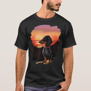 T-shirt Dachshund Chiweenie Wiener Chien Sunset Vintage Rt