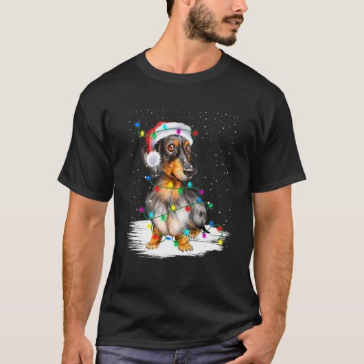 T-shirt Dachshund Christmas Aimants Led T- mignon chien (Devant)