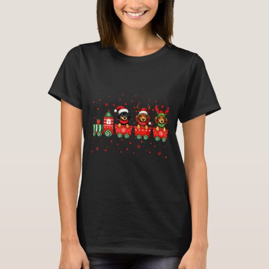 T-shirt Dachshund Christmas Dog Lights Santa Xmas Pet Dog (Devant)