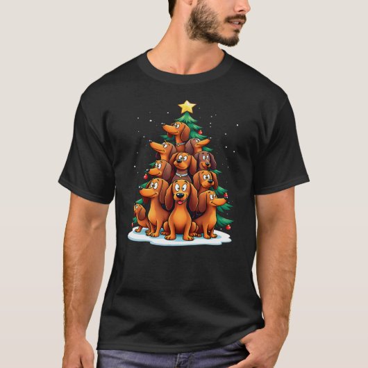 T-shirt Dachshund Christmas Tree Funny Dog Holiday (Devant)
