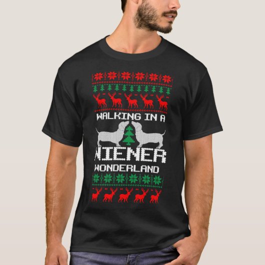 T-shirt Dachshund Christmas Wiener Wonderland Chien Ugly C (Devant)