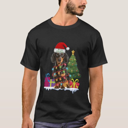 T-shirt dachshund dackel teckel chien de noël laid pull (Devant)