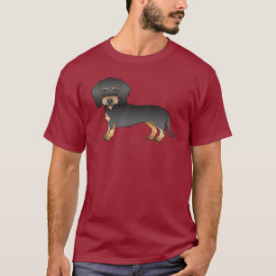 T-shirt Dachshund de dessin animé à poil dur noir et feu
