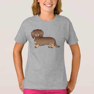 T-shirt Dachshund de dessin animé au pelage chocolat et fa