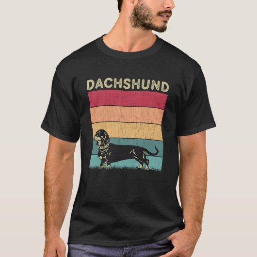T-shirt Dachshund Distressed Chien Garçons Filles Style Ré (Devant)