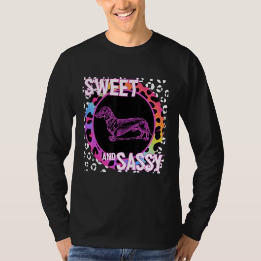 T-shirt Dachshund Dog 90s Nostalgia Rainbow Leopard Print  (Devant)