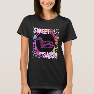 T-shirt Dachshund Dog 90s Nostalgia Rainbow Leopard Print 