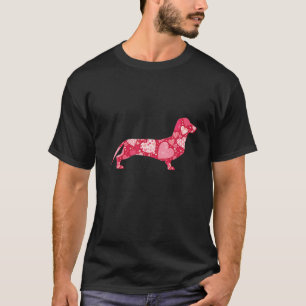T-shirt Dachshund Dog Valentine Day Love Heart Pattern Fun