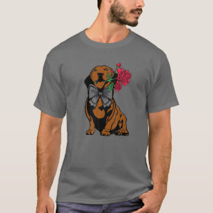 T-shirt Dachshund Doxie Maman Papa Avec Fleur Rose A Dachs