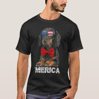 T-shirt Dachshund Drapeau américain 4 juillet quatrième ch