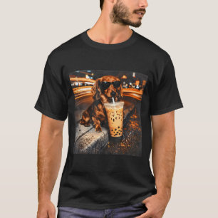 T-shirt Dachshund drôle buvant un café glacé amateur d'hum