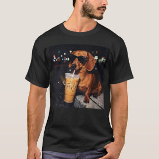 T-shirt Dachshund drôle buvant un café glacé Mème de chien